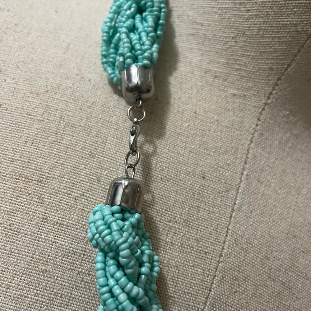 Vintage Thick Turquoise Beaded Statement Necklace - Picture 5 of 6